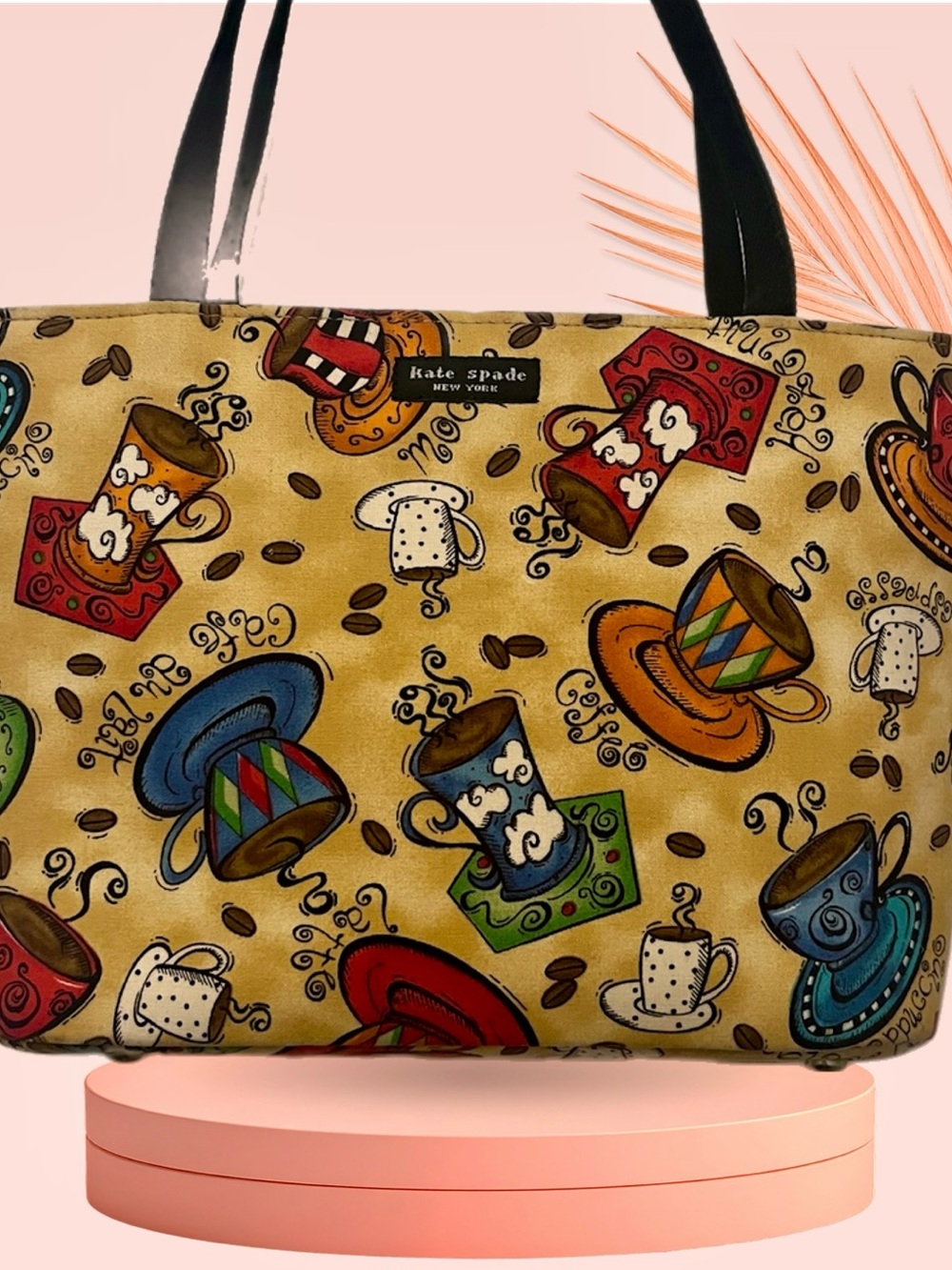 Kate Spade Multicolor Coffee Cup Print Tote 1998